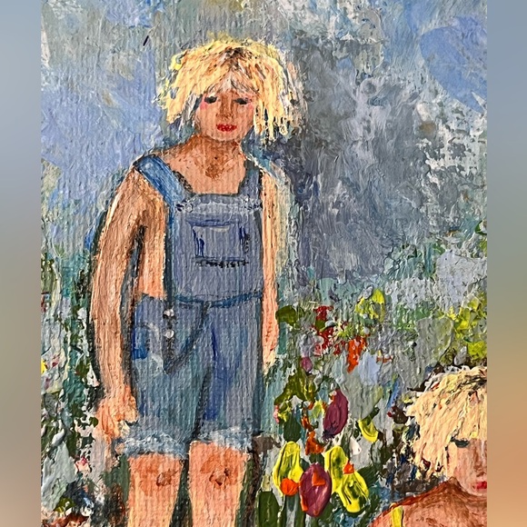 Original acrylic painting of girls and poppies 8x10 - Picture 2 of 8